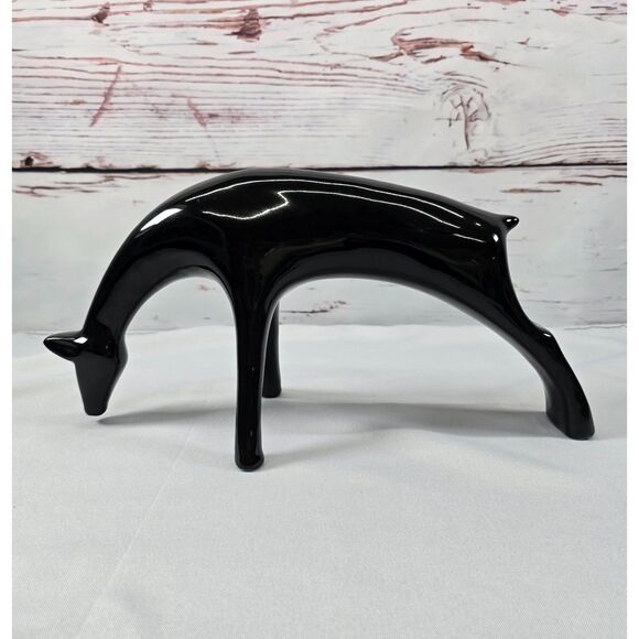 Mid Century Mod MCM Style Animal Sculpture Figurine Black Ceramic Deer Giraffe - Picture 2 of 10